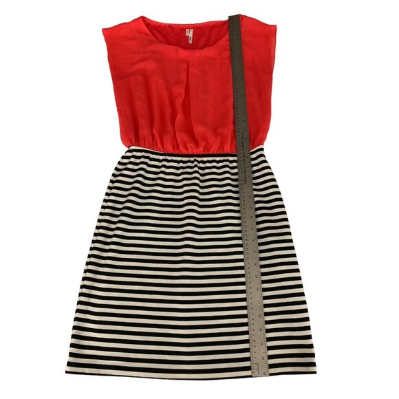 Studio Y Womens Red & Black Striped Sleeveless Dress With Sheer Top Medium - Picture 8 of 10